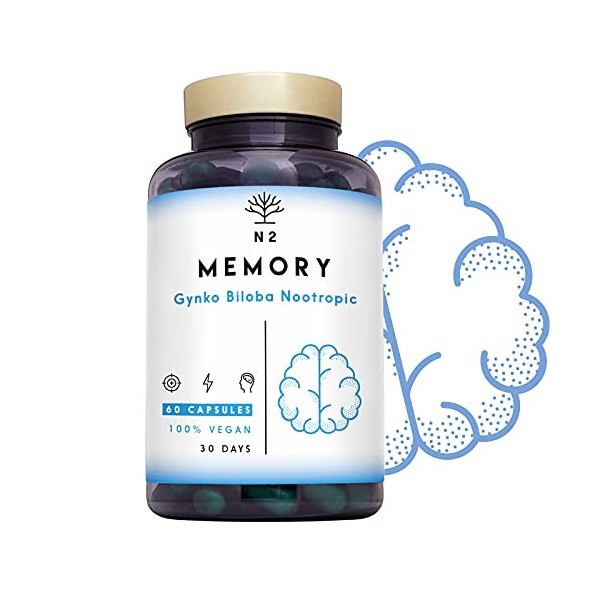 Ginkgo Biloba Nootropic. Cafeine Vitamine B6 Bacopa Thé Verde. Améliore Concentration Memoire Anxiete et Humeur. Anti fatigue