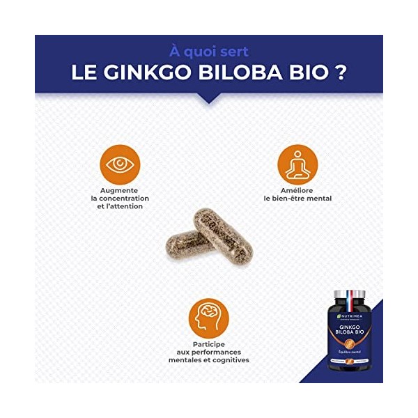 Ginkgo Biloba BIO - Complexe Mémoire & Concentration - Booste les Performances Cérébrales - Sauge BIO - 60 Gélules Vegan - Nu