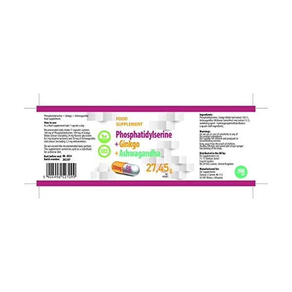 Hepatica Phosphatidylsérine + Ginkgo Biloba + Ashwagandha 250mg 120 gélules végétales, Testé par un Laboratoire tiers, sans g