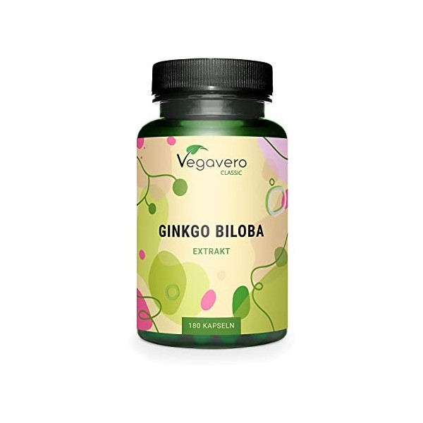 Ginkgo Biloba 6000 mg Vegavero® | Unique : Avec 24% Glycosides de Flavone + 6% Lactones Terpéniques | Sans Additifs | Énergie