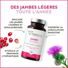 Jambes Légères | 10 Actifs Hautement Dosés dont Ginkgo Biloba - Vigne Rouge - Marron d’Inde | Renforce la Circulation Sanguin