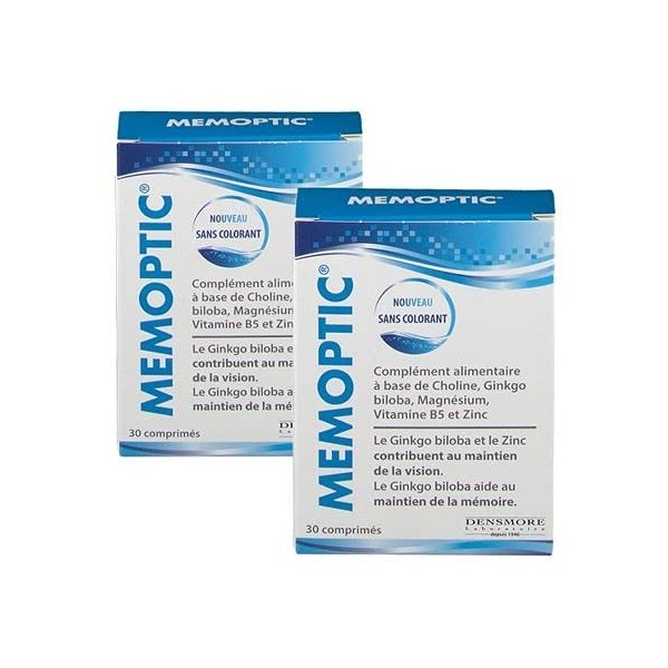 Memoptic - Memoptic Complement alimentaire Densmore - Ginkgo biloba - Choline - Magnesium - Vitamine B5 et Zinc - Lot de 2 Bo