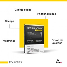 ARAGAN - Synactifs - Geniusactifs - Complément Alimentaire Mémoire et Concentration - Bacopa, Caféine, Guarana, Ginkgo Biloba