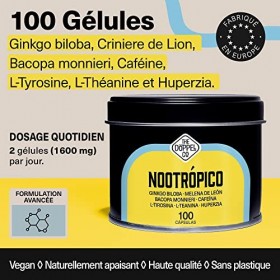 100 Gélules Nootropique Mémoire Naturel | Memoire, Concentration, Energie | Brain Booster | Ginkgo Biloba, Lions Mane, Cafein