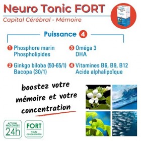 Nutrigee Neuro Tonic Capital Cérébral, Phosphore Marin/Ginkgo Biloba, Oméga 3, 30 Comprimés