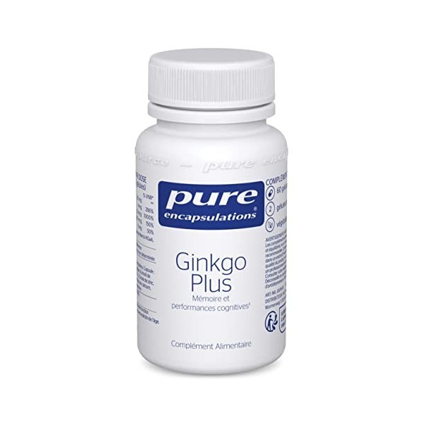 Pure Encapsulations - Ginkgo Plus - Mémoire et Concentration - Avec Vitamines B6, B12, Zinc et Folate - 60 Capsule