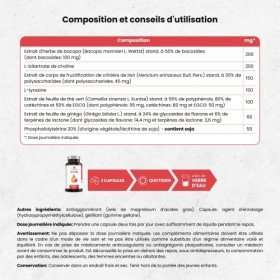 MINFIRE - Adaptogène Nootropique Naturel Sans Caféine - Mémoire, Concentration, Énergie - Bacopa monnierI, Crinière de Lion, 