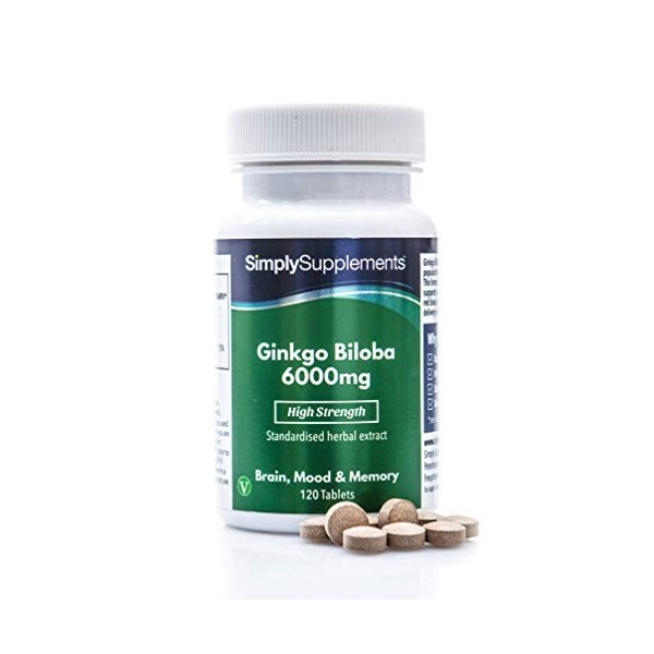 Ginkgo Biloba 6000mg |Enrichi en Fer | 120 Comprimés | Adapté aux Végétaliens | Jusqu’à 4 Mois de Bienfaits |SimplySupplement