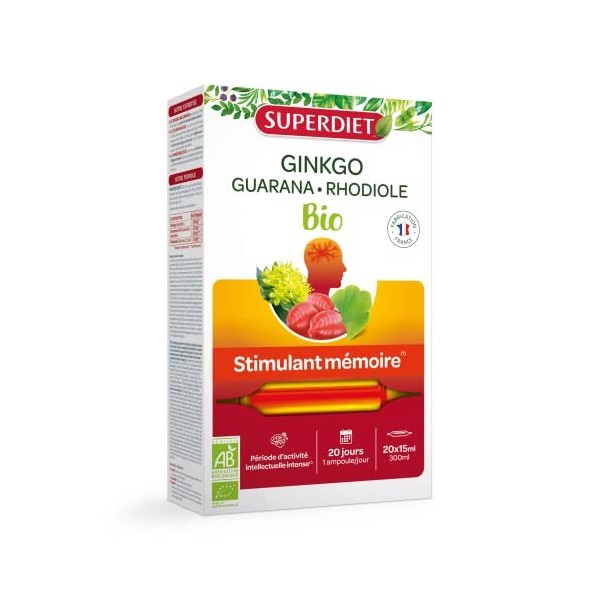 SUPERDIET - STIMULANT MÉMOIRE BIO GINKGO BOOST BIO - 20 ampoules de 15ml