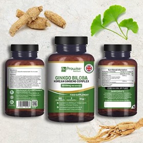Comprimés Ginkgo Biloba et Ginseng Coréen 8000mg 180 Comprimés Végétaliens | Ginkgo 6000 mg et racine de ginseng coréen 2000 