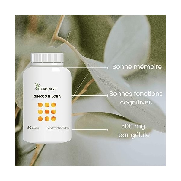 GINKGO BILOBA - 50 gélules - Le Pré Vert - Bonne mémoire Concentration - Bon équilibre mental - Marque Française