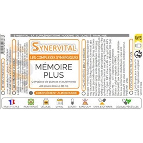 Mémoire Plus Synervital - 480 gélules dosées à 326mg - Complexe de plantes pour la Mémoire - Ginkgo biloba - Bacopa -Magnesiu