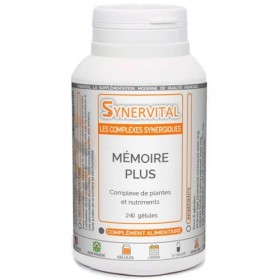 Mémoire Plus Synervital - 240 gélules dosées à 326mg - Complexe de plantes pour la Mémoire - Ginkgo biloba - Bacopa -Magnesiu