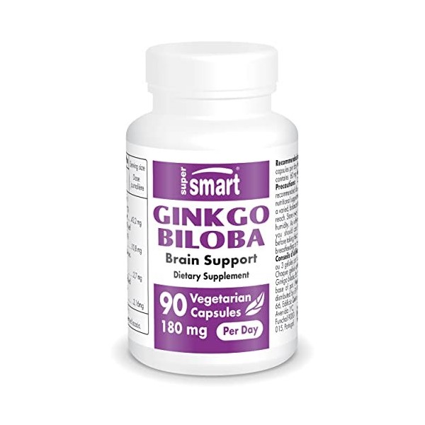 Supersmart - Ginkgo Biloba 60 mg - Standardisé à 24 % Ginkgoflavonglycosides et 6 % de Terpène Lactones ginkgolides A, B et 