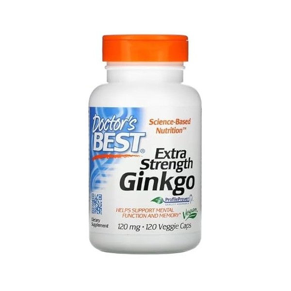 Doctors Best Extrait de ginkgo extra fort 120 mg - 120 vcaps, Ginkgo Biloba pour la mémoire et la circulation