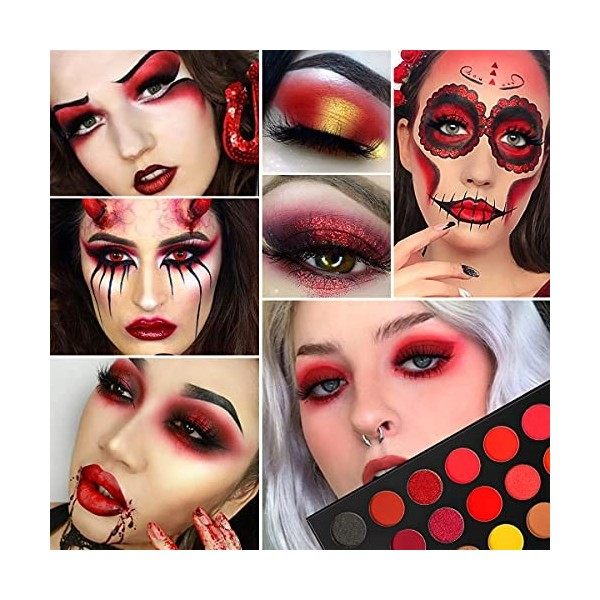 Palette De Fard à Paupières Rouge Hautement Pigmentée, Afflano Longue Durée Red Eye Shadow Palette Maquillage Halloween 18 Co