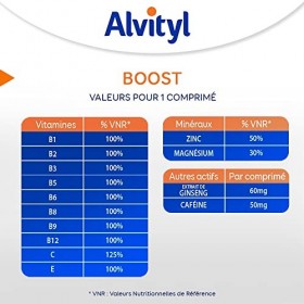 Alvityl Comprimés Boost Effervescents Ginseng et Caféine/10 Vitamines/2 minéraux Dès 15 Ans 20 Jours, Rouge, 20 Unité Lot de