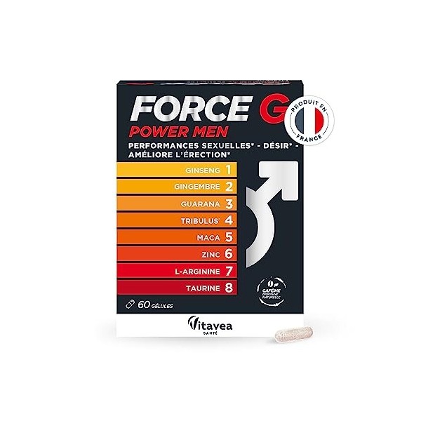 Vitavea - Force G Power Men - Maca Ginseng Gingembre Tribulus - Booster Libido, Performances Sexuelles, Endurance, Vitalité, 