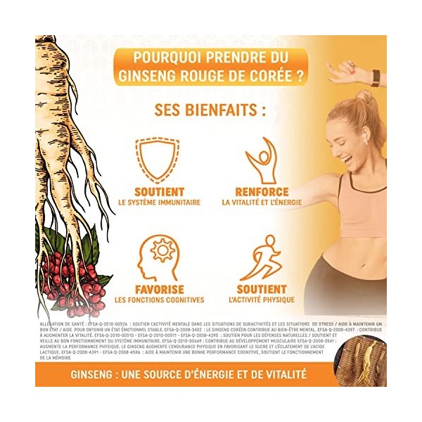 Ginseng Rouge de Corée | Haut dosage 1000 mg/j | Complément alimentaire anti-fatigue, anti-stress, booster d’énergie, concent