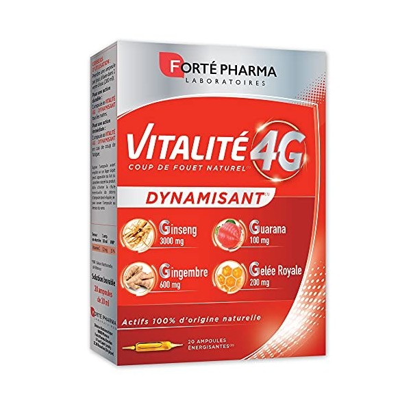 Forté Pharma - Vitalité 4G Dynamisant | Ginseng Gingembre, Guarana et Gelée Royale - Complément Alimentaire Energie et Vitali