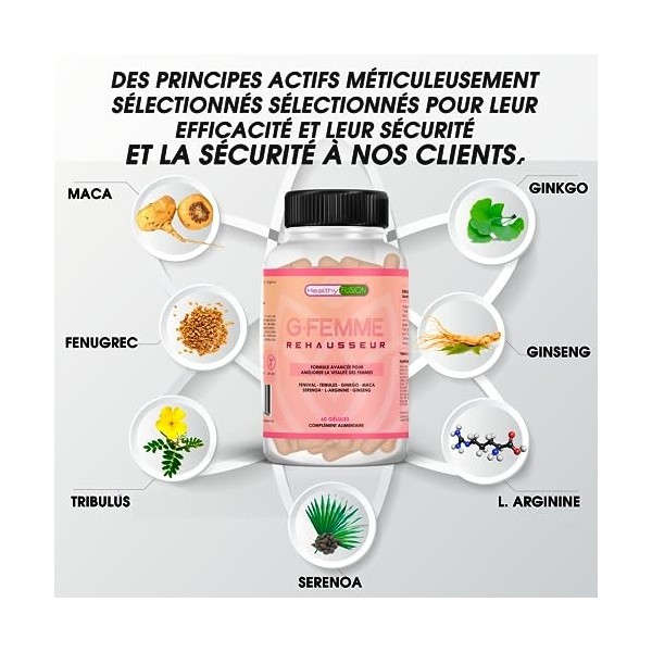 Healthy Fusion G-Femme | Puissant stimulant pour la femme | Augmente la libido, la vitalité et lénergie | 60 Caps