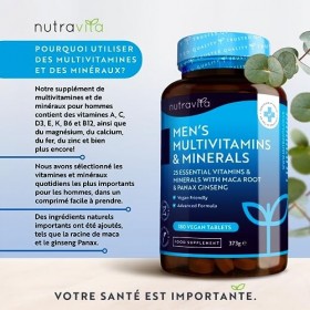 Multivitamines et minéraux pour hommes - 25 vitamines et minéraux actifs essentiels, avec la racine de maca et le ginseng pan