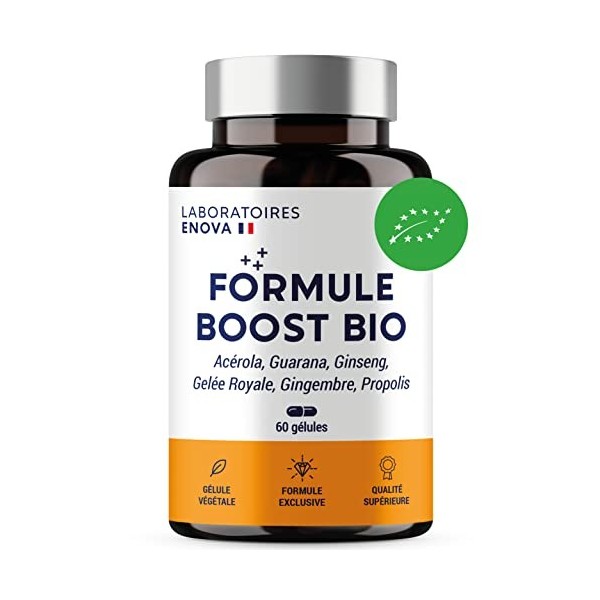 FORMULE BOOST BIO | 4G : Ginseng, Gelée royale, Guarana, Gingembre + Acérola | Complément Alimentaire Anti-Fatigue | Immunité