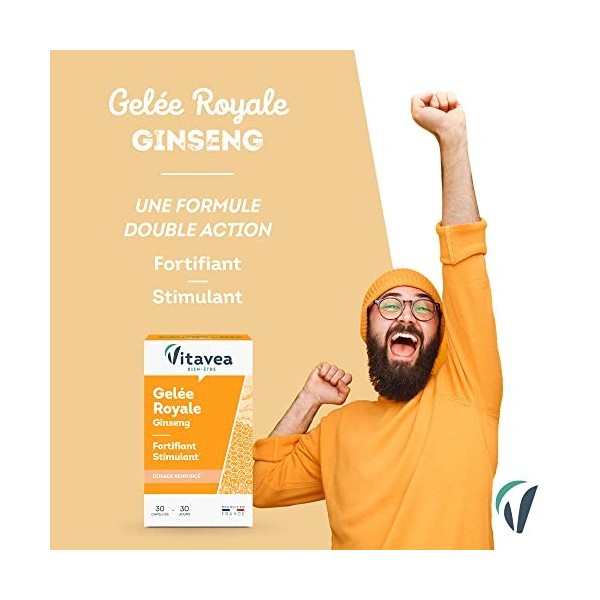 Vitavea - Gelée royale Ginseng - Complément Alimentaire Fortifiant Stimulant - Bienfaits Naturels Produits de la Ruche - Tonu