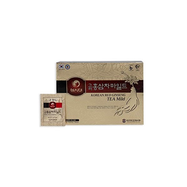 Thé au Ginseng Rouge Coréen, boîte de 50 sachets, stimule la circulation, la mémoire, le tonus