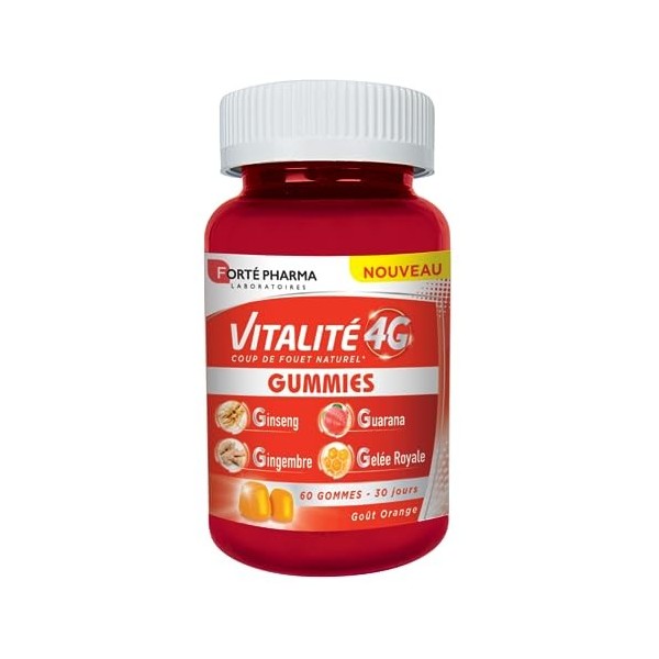 Forté Pharma - Vitalité 4G Gummies | Energie Ginseng, Gingembre, Guarana, Gelée Royale | Complément Alimentaire Energie et Dé