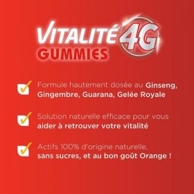 Forté Pharma - Vitalité 4G Gummies | Energie Ginseng, Gingembre, Guarana, Gelée Royale | Complément Alimentaire Energie et Dé