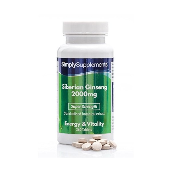 Ginseng Sibérien 2000mg | 360 Comprimés | Adapté aux Végétaliens |Jusqu’à 6 mois de Bienfaits |SimplySupplements