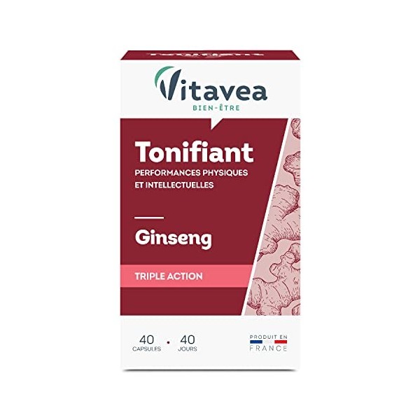 Vitavea – Ginseng – Tonifiant – Anti-fatigue - Performances physiques et intellectuelles – 40 capsules – Fabriqué en France