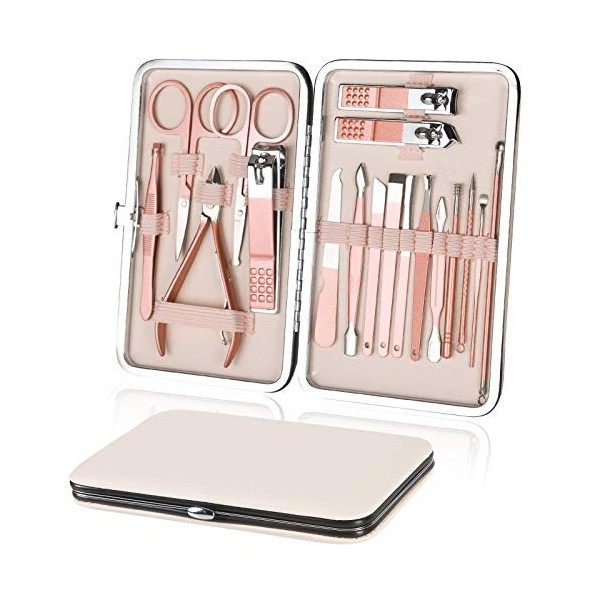 URAQT Kit Manucre Pedicure, 18pcs Ensemble de Coupe-Ongles Professionnel, Coupe-Cuticule en Acier Inoxydable, Kit de Manucure