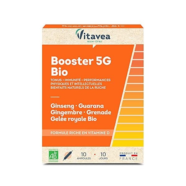 Vitavea - Booster 5 G Bio - Complément Alimentaire Performances, Tonus, Immunité - Ginseng, Guarana, Gingembre, Grenade, Gelé