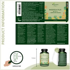 Rhodiola Complex Vegavero® | Avec Fo-Ti et Ginseng | 100% NATUREL | 120 gélules | Avec 3% de Rosavine et 1% Salidroside | Hum