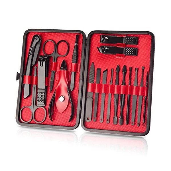 OWill Kit de manucure, 18 pièces, coupe-ongles, kit de pédicure, kit de soins des ongles, outils professionnels , cadeau pour