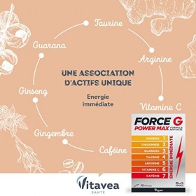 Vitavea - Force G Power Max Formule Renforcée - Booster Energie Immédiate 7 actifs - Ginseng, Gingembre, Guarana, Taurine, Ar