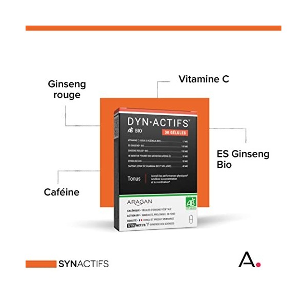 ARAGAN - Synactifs - Dynactifs Bio - Complément Alimentaire Tonus et Vitalité - Ginseng, Caféine, Guarana, Acérola et Vitamin