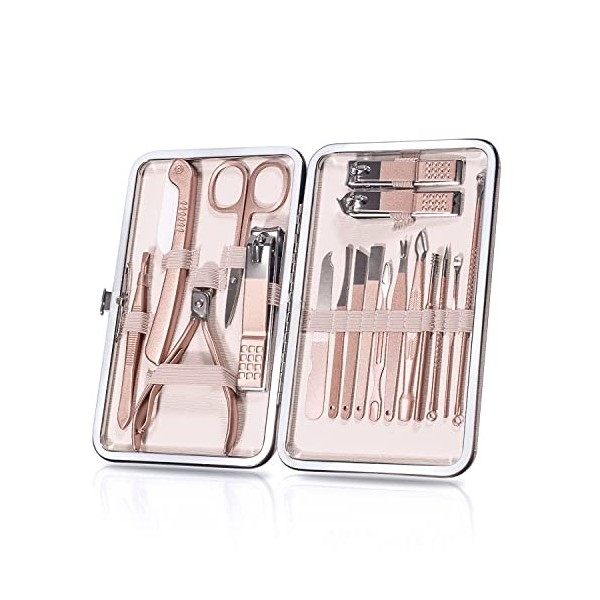 OWill Kit de manucure, 18 pièces, coupe-ongles, kit de pédicure, kit de soins des ongles, outils professionnels , cadeau pour