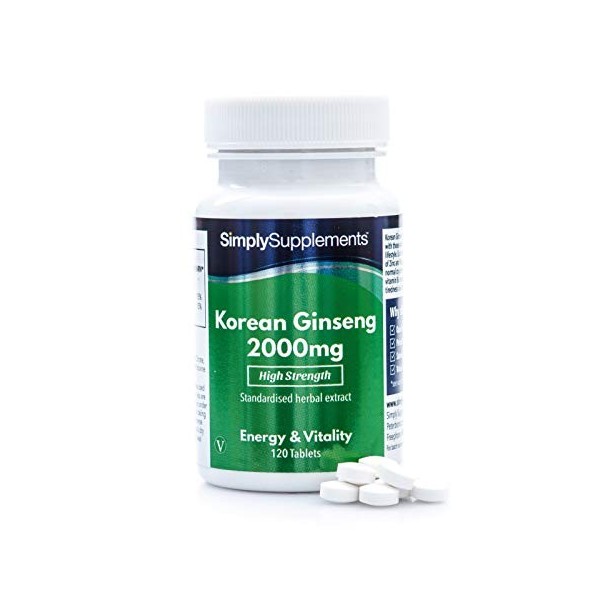 Ginseng Coréen Panax 2000mg | 120 Comprimés |Adapté aux Végétaliens |Jusqu’à 4 mois de bienfaits |SimplySupplements