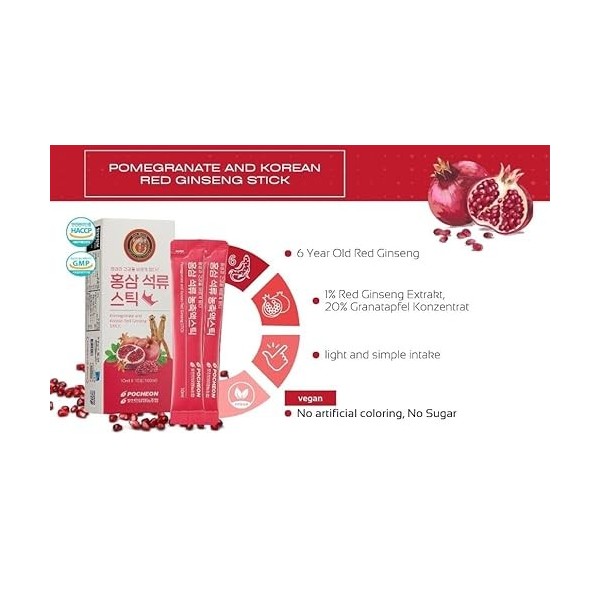 Pocheon Premium Coréen Ginseng Rouge et Grenade Extrait Bâton 300 ml 10 ml x 30 , Panax coréen 6 ans, Support immunitaire