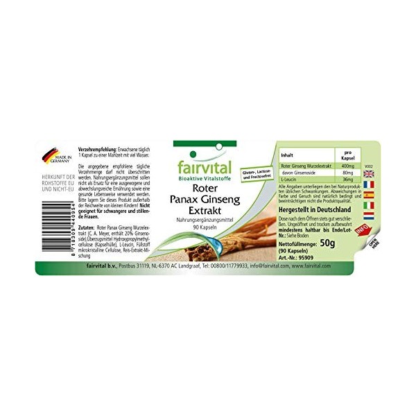 Fairvital | Panax Ginseng rouge Extrait 400mg 90 gélules - ginseng coréen - C.A. Meyer