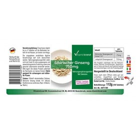 Ginseng Sibérien 750mg – Végan et naturel - Boite de 180 comprimés d’Extrait de Ginseng sibérien | Vitamintrend®