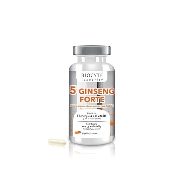 BIOCYTE 5 Ginseng Forte - Complément Alimentaire Energie et Vitalité - A base de Ginseng Américain, Sibérien, Coréen, Maca, R