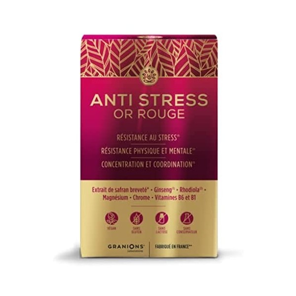 GRANIONS ANTI-STRESS OR ROUGE - Résistance physique et mentale au stress, concentration et coordination, limite les pulsions 