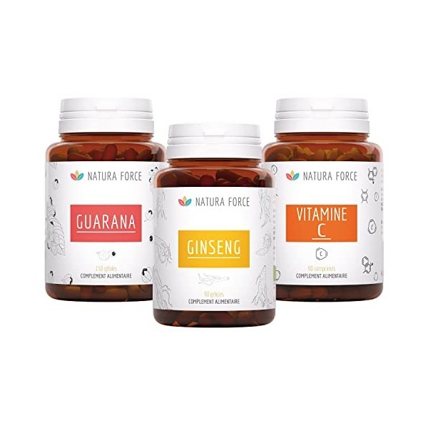 NATURA FORCE - Pack Energie - Compléments Alimentaires de Guarana, de Vitamine C & de Ginseng Rouge pour une Action Complète 