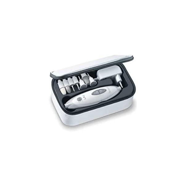 Sanitas SMA 35 Set de manucure/pédicure électrique | Avec 7 embouts professionnel pour le soin des ongles | Blanc/argent