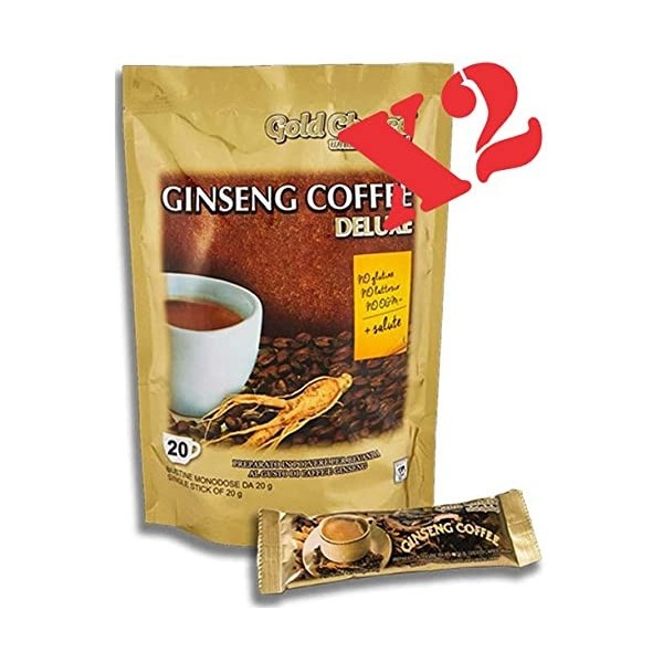 Ginseng Coffee - Coffee Deluxe - X 2 Sachets de Ginseng Café soluble - 20 + 20 sticks de 20g - Gold Choice