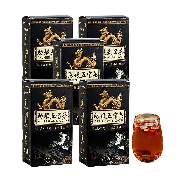 Ginseng Five Treasures Tea Zhu Gen Wu Bao Cha Essential Chinese Herbal Tea for Men Traditional Chinese Medicine Body Conditio